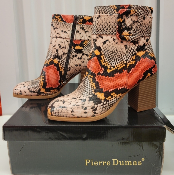 Pierre Dumas Cammy 3 Snakeskin Faux Leather Print Tan Orange Ankle Boot Sz 7.5 - Picture 10 of 12